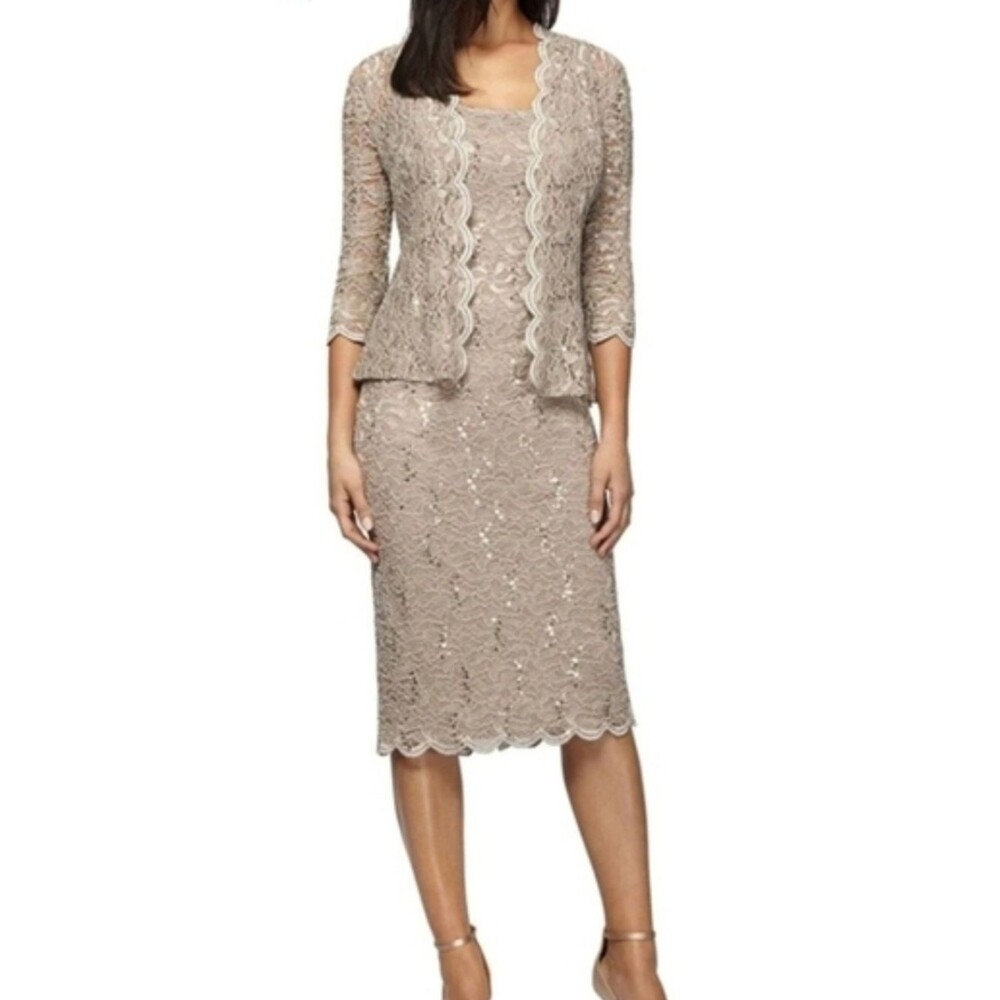 Alex Evenings Sheath Dress With Lace Jacket Champagne Sequins size 22w
